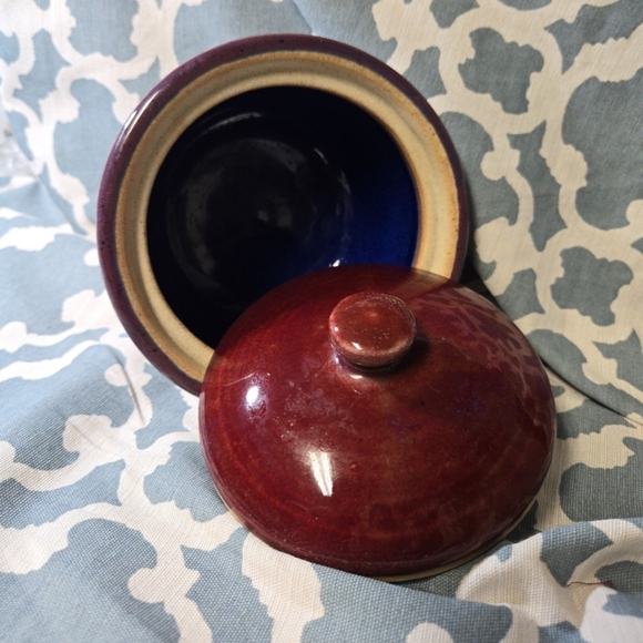 Vintage Walt Glass Studio Pottery Texas Dish with Lid Pot Bowl Vintage 1994 2 pc - Picture 3 of 6